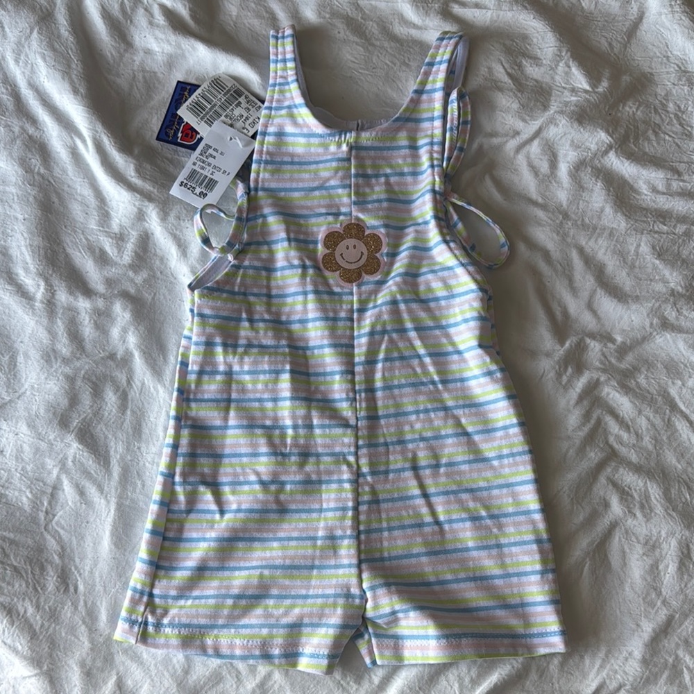 Striped Baby Romper with Flower Design
